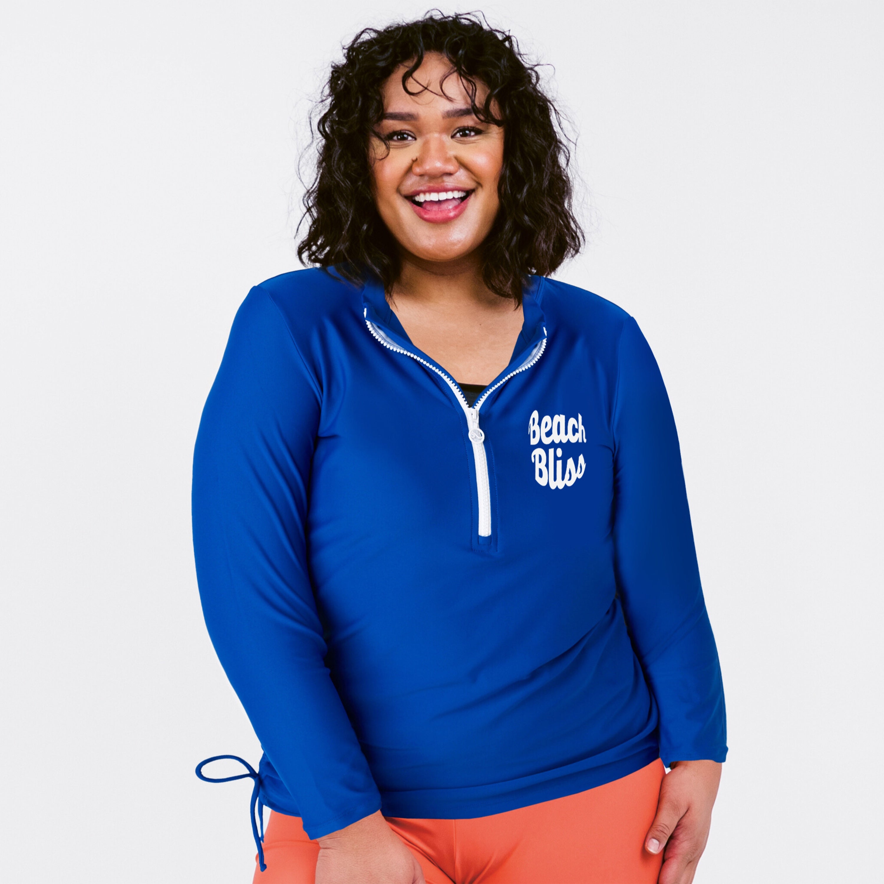 

Женская футболка-рашгард Nora с длинными рукавами и молнией до середины груди, модель Plus Plus Calypsa, beach bliss - marine