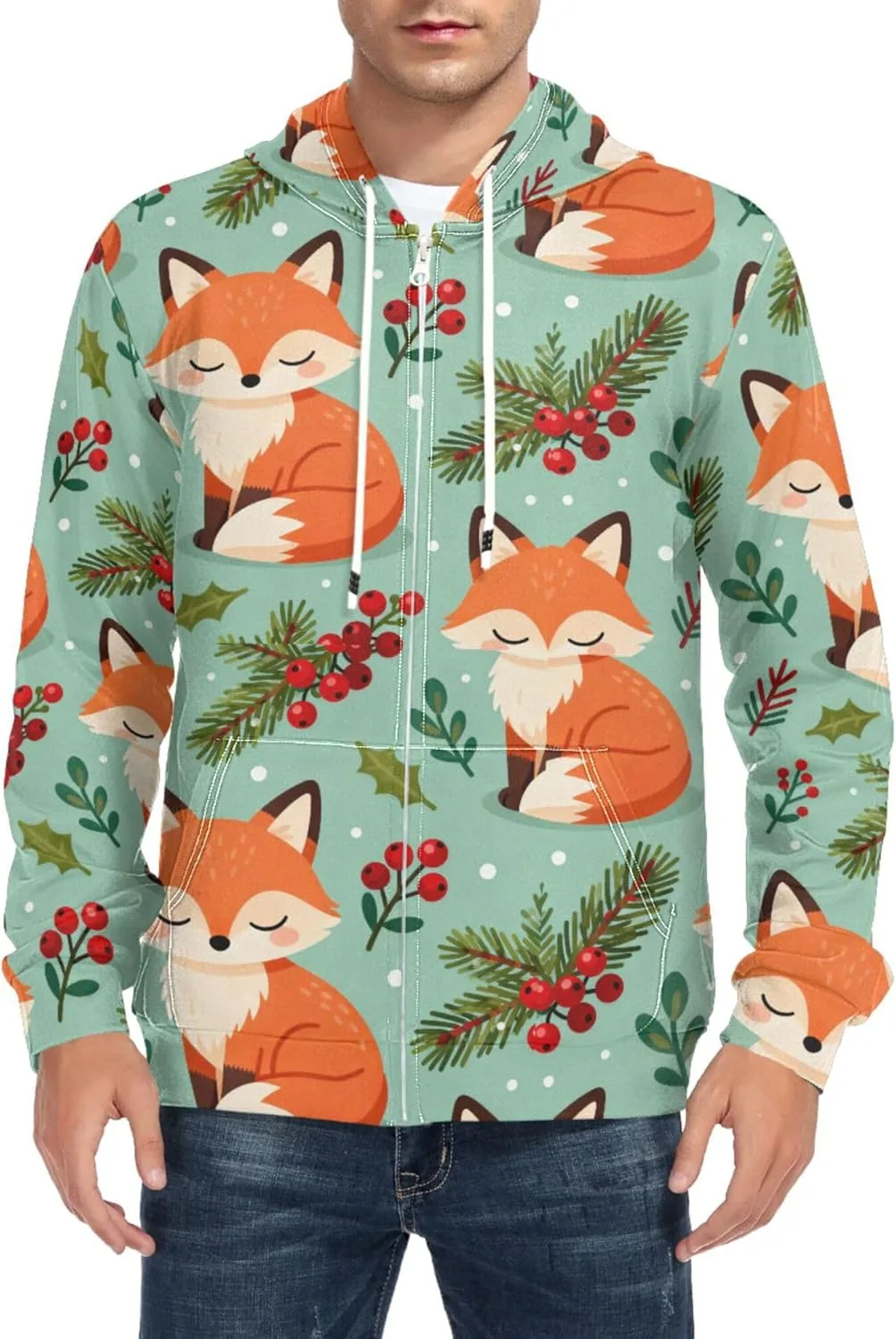 

Мужская толстовка с полной молнией Foxes Berries зимняя с карманом CUPADA