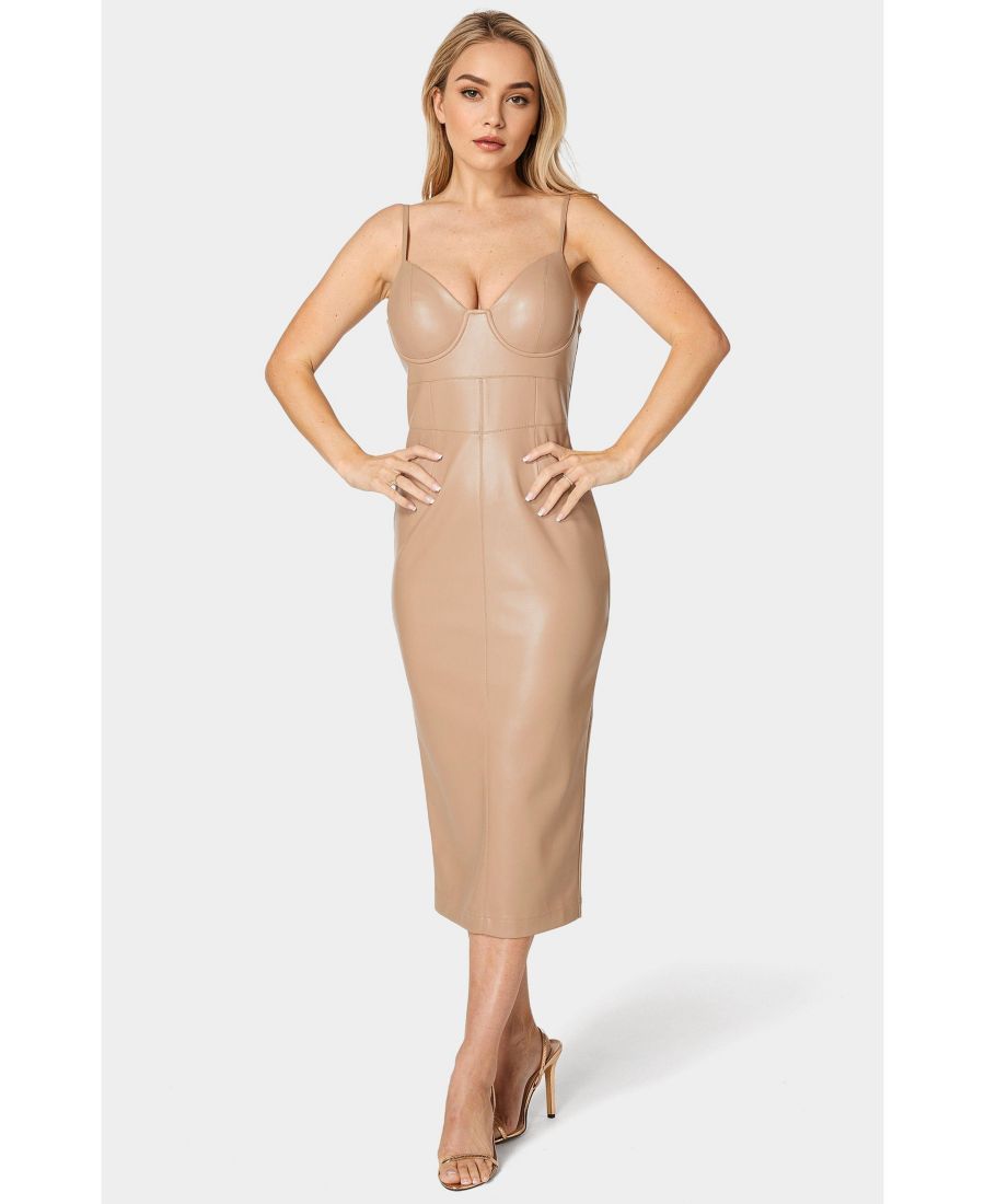 

Женское платье-бюстье миди из искусственной кожи Bebe, Nude