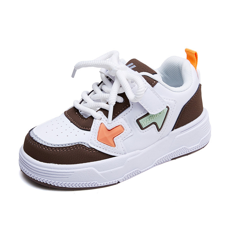 WARRIOR Антиударные, устойчивые к истиранию, легкие кроссовки Low top для скейтбординга Kids' бело-коричневые — фото 3