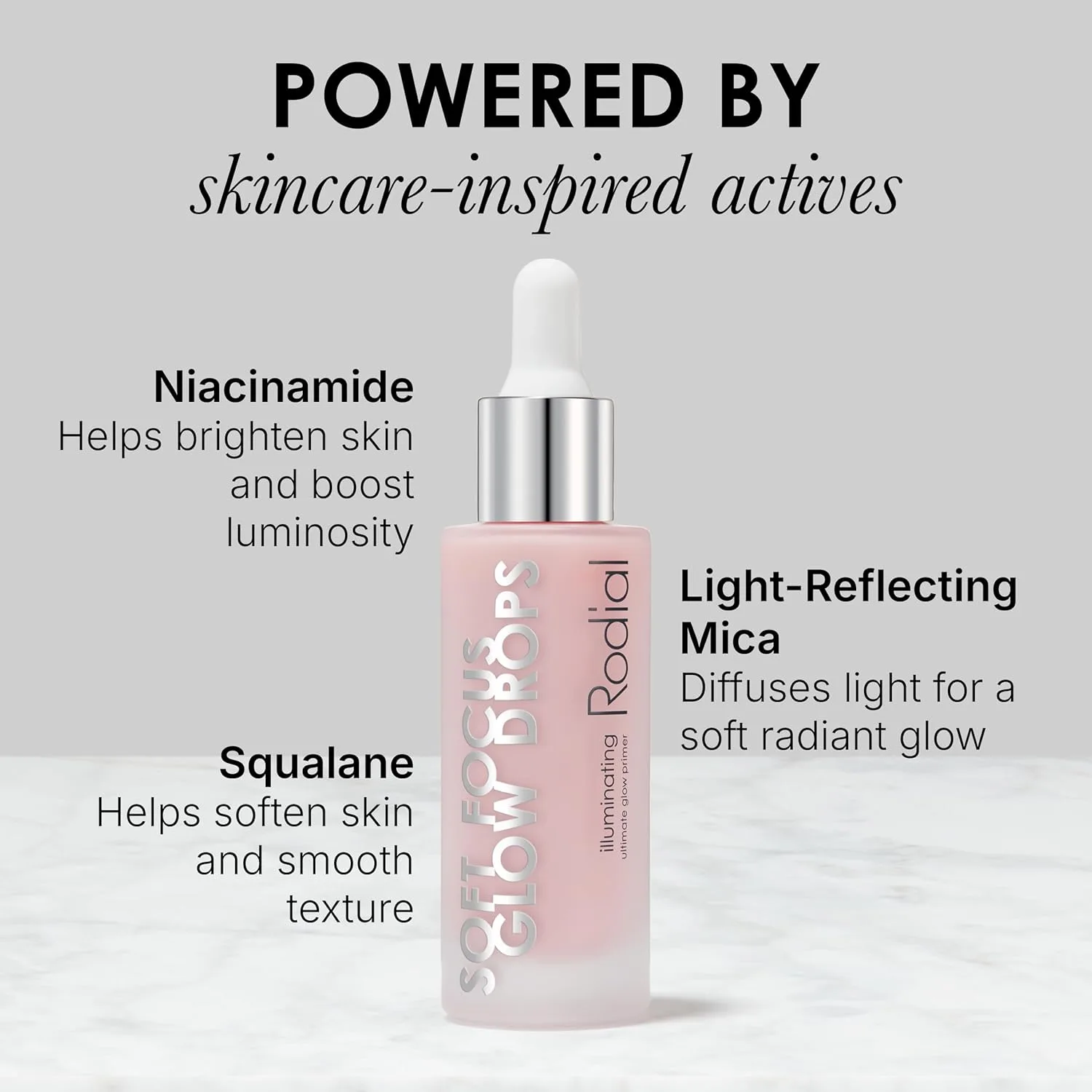 Сыворотка для лица Soft Focus Glow Booster Drops, придающая сияние и блеск, с глицерином и антиоксидантами, разглаживающая и увлажняющая основа под макияж, невесомая формула. Rodial — фото 4