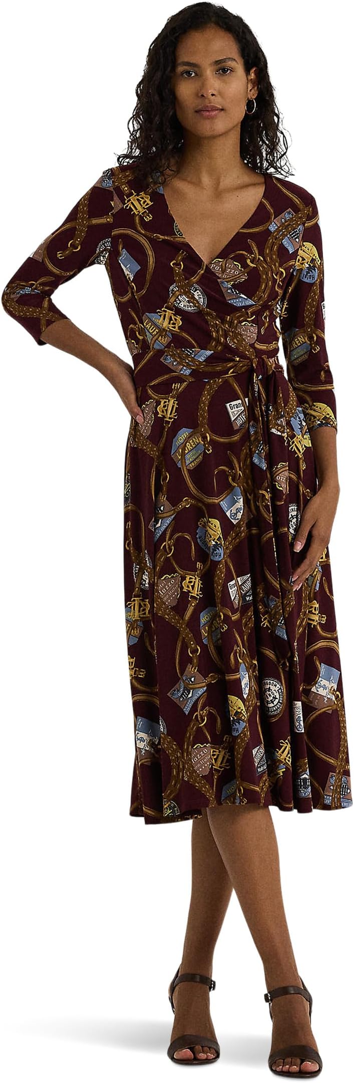 

Платье Lauren Ralph Lauren Belting-Print Surplice Jersey Dress, цвет Burgundy Multi