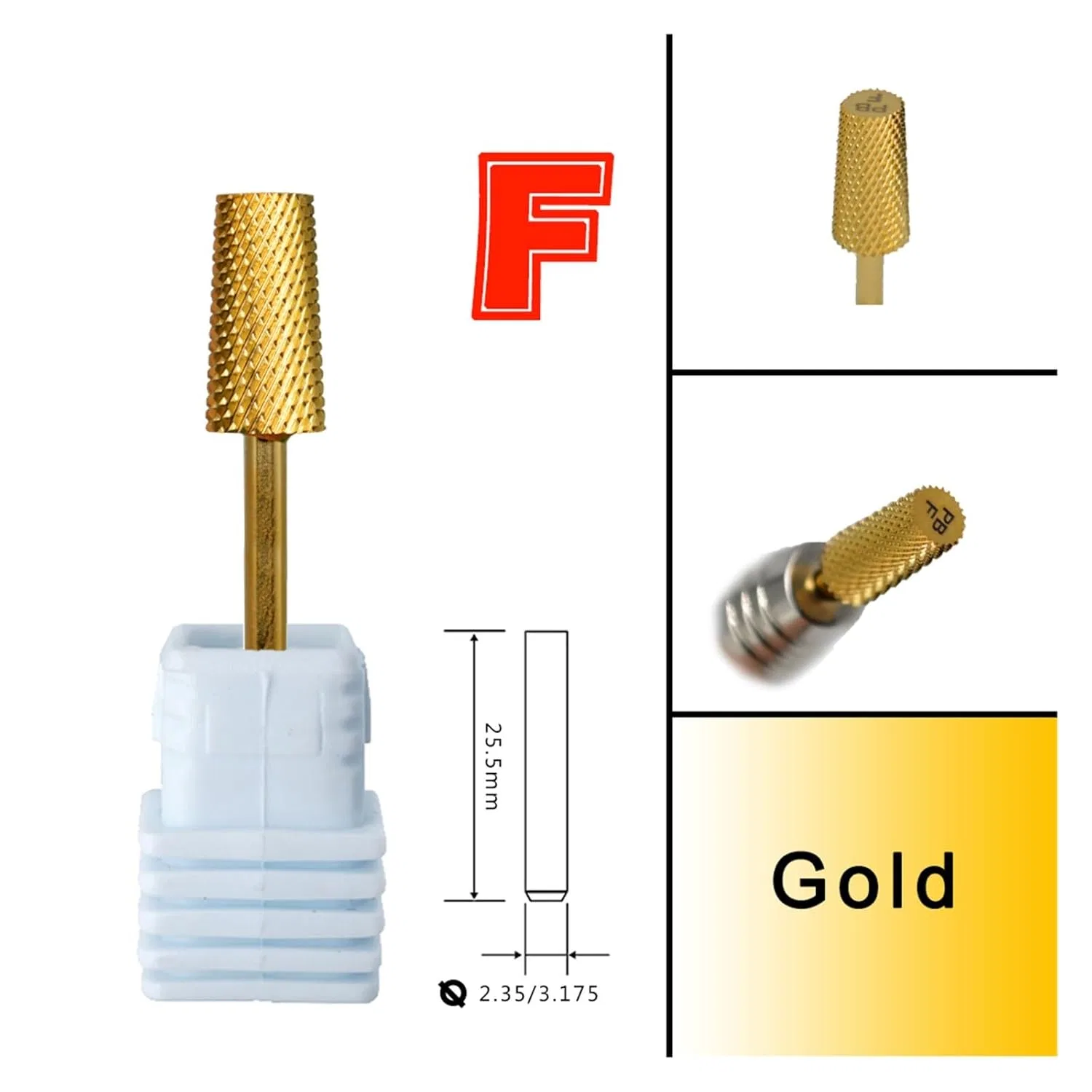 Большая трапециевидная конусная фреза для маникюра и педикюра Dhrconpa, Gold F — фото 2