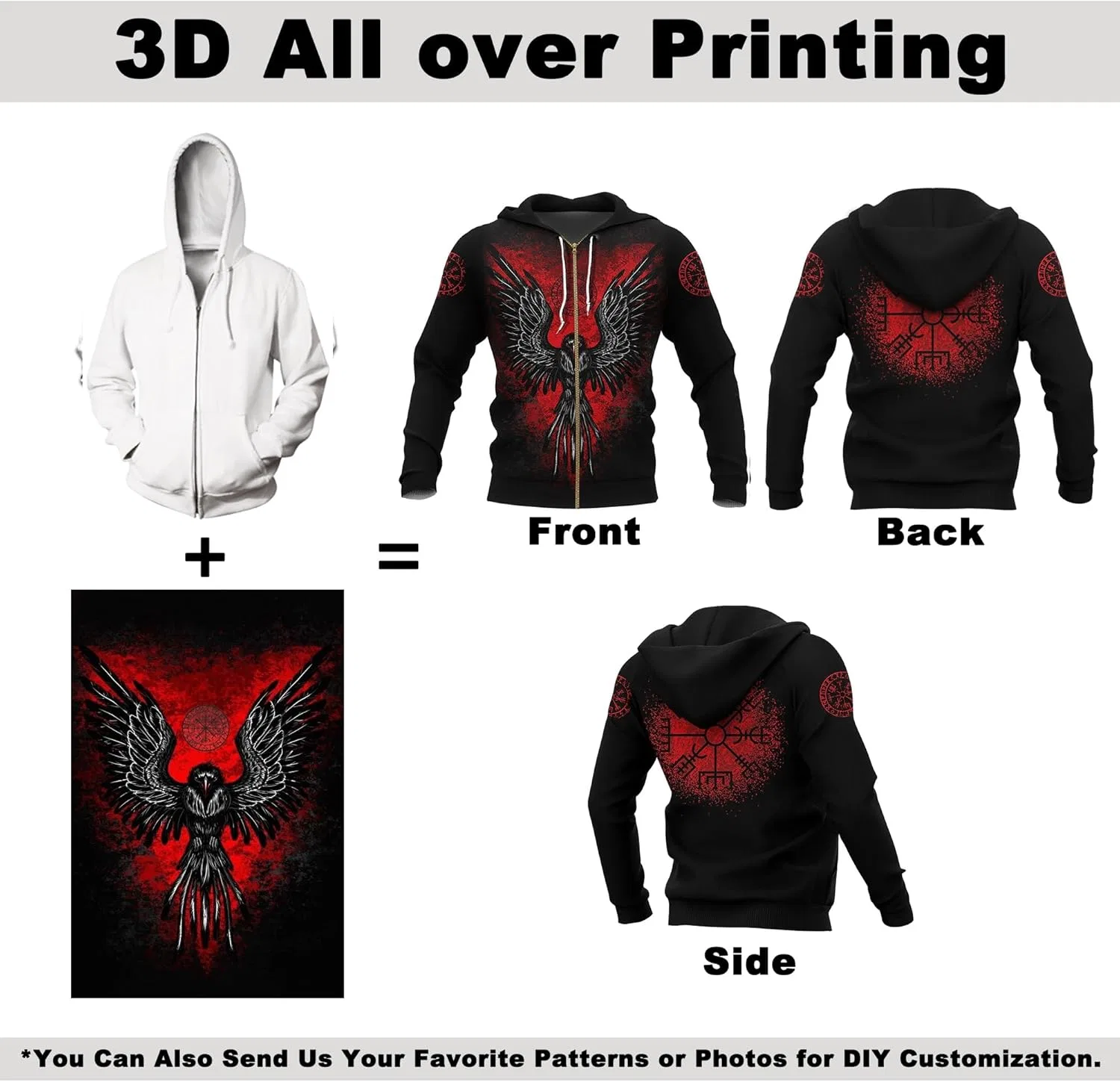 Куртка мужская зимняя Ragnarok Fenrir Wolf с капюшоном, худи на молнии с 3D-принтом и подкладкой из флиса, утепленная ветрозащитная парка generic, Zip Hoodies — фото 2