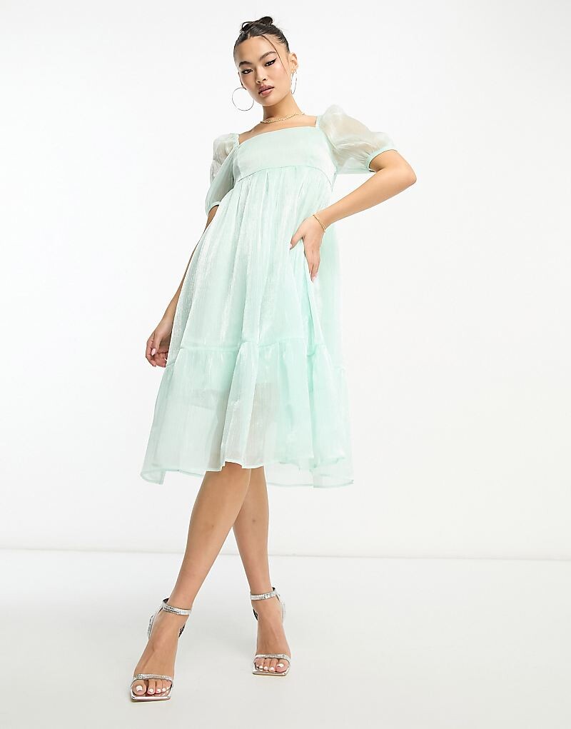 

Collective The Label Petite – Платье миди из органзы Sage с пышными рукавами