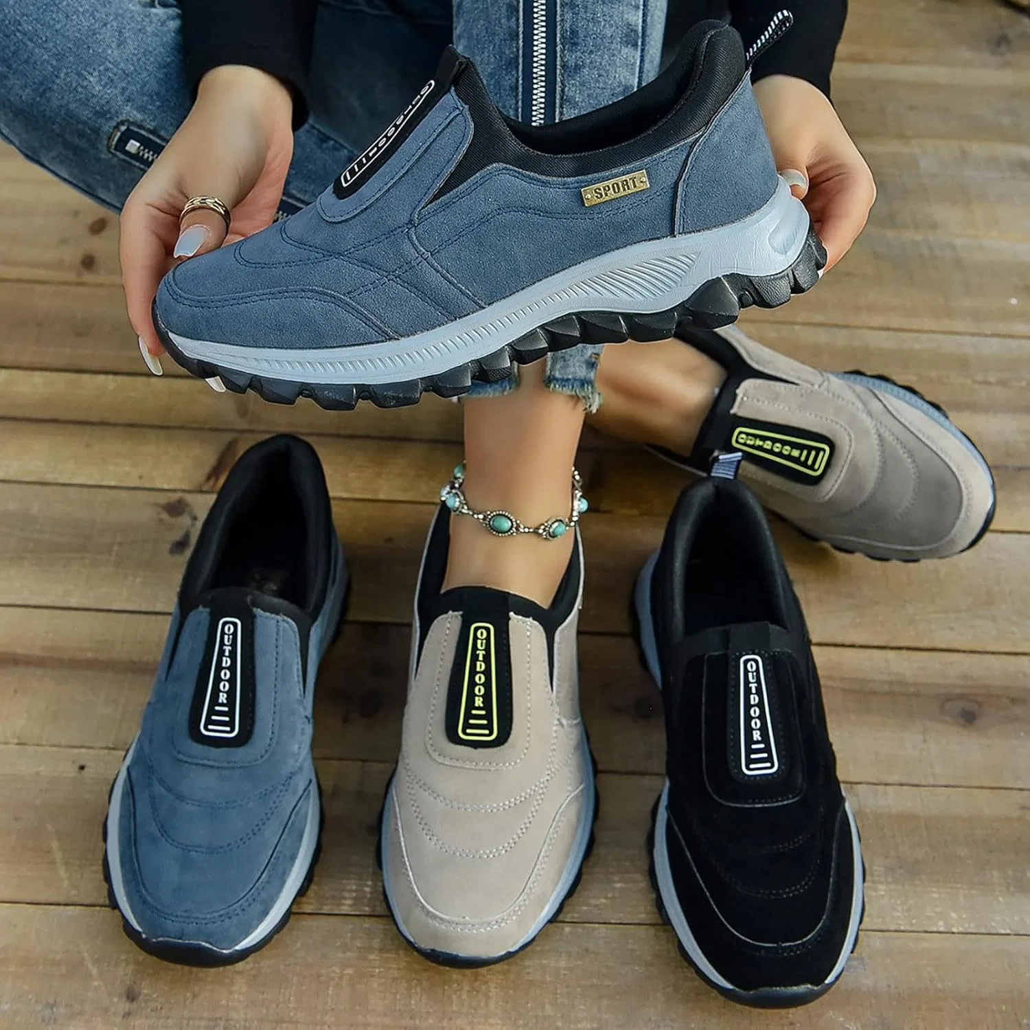 Orthofit Unisex - кроссовки Naturstep, кроссовки для фитнеса и бега, дышащая домашняя обувь, нескользящие кроссовки, обувь для улицы, для ходьбы, спортивная обувь для отдыха, легкие кроссовки для бега по шоссе, без шнурков Bastwahl, C03 Khaki — фото 3