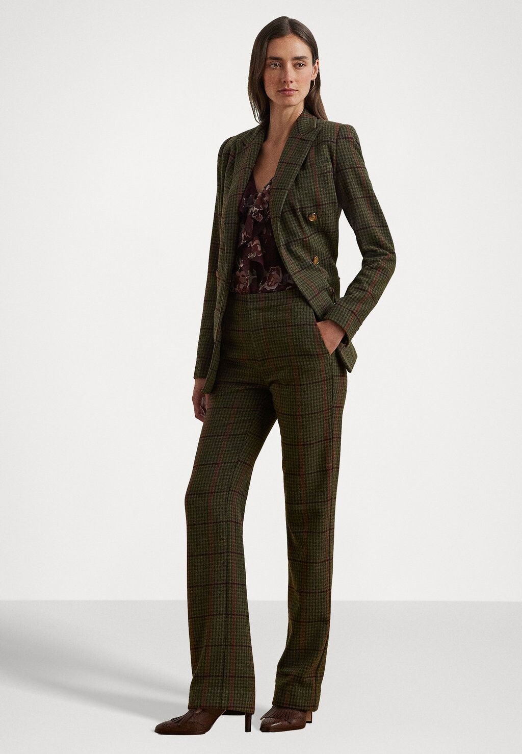 

Брюки CHECKED TWILL STRAIGHT LEG PANT Lauren Ralph Lauren, темно-зеленый