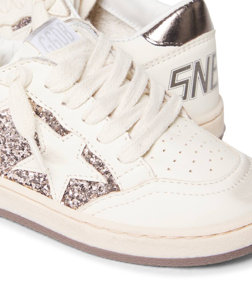 Кроссовки Ball Star из кожи с блестками Golden Goose Kids, Taupe/White — фото 4