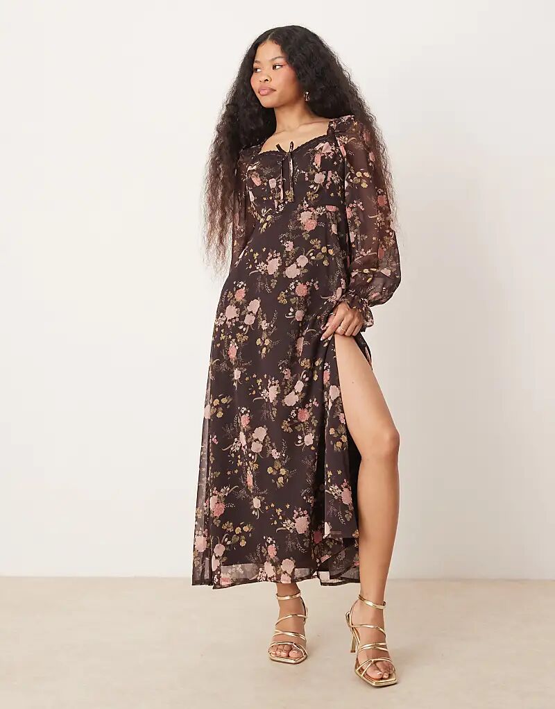 

Макси-платье из шифона с корсетом и цветочным принтом Miss Selfridge