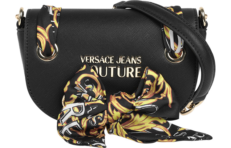 

VERSACE JEANS COUTURE Кожаная седельная сумка через плечо малого размера женская черная, Black