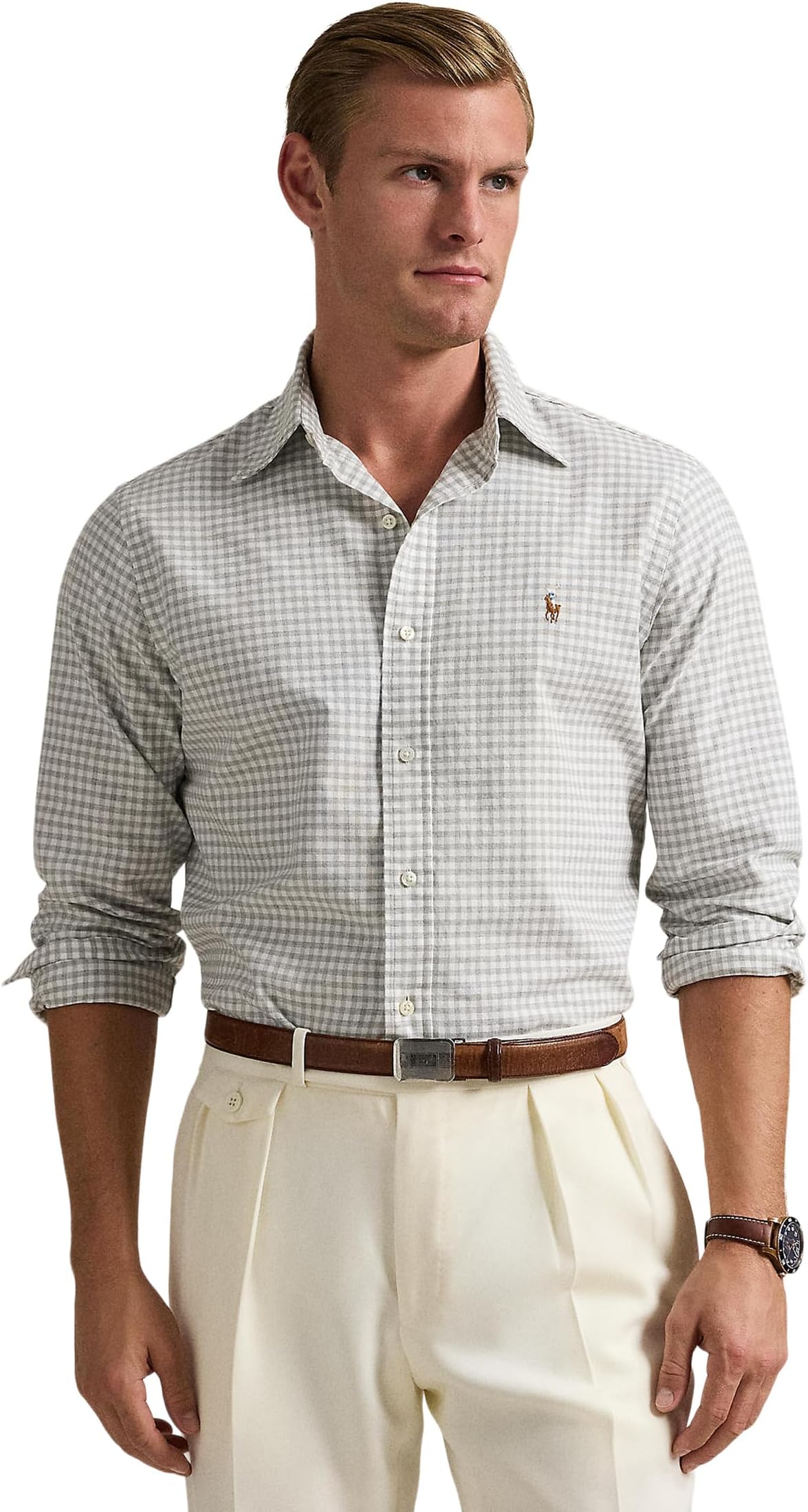 

Рубашка Polo Ralph Lauren Classic Fit Oxford Shirt, цвет Grey Heather/White 1