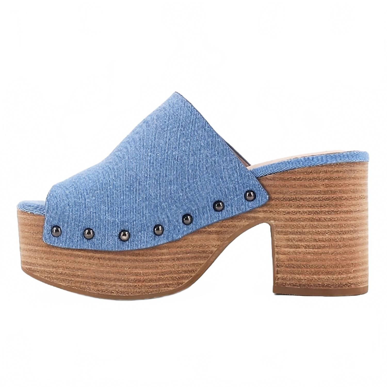 Босоножки Gina на платформе с заклепками и блочным каблуком из денима SHU SHOP, Denim — фото 3