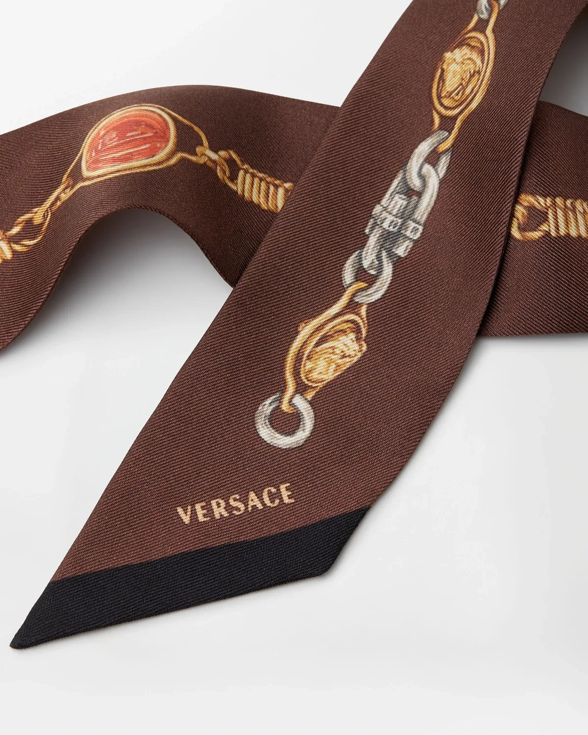 Лента из шелкового твила с принтом VERSACE, коричневый — фото 2