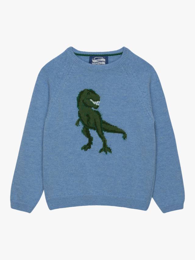 

Детский джемпер с T-Rex из шерстяной смеси Trotters, Blue Marl