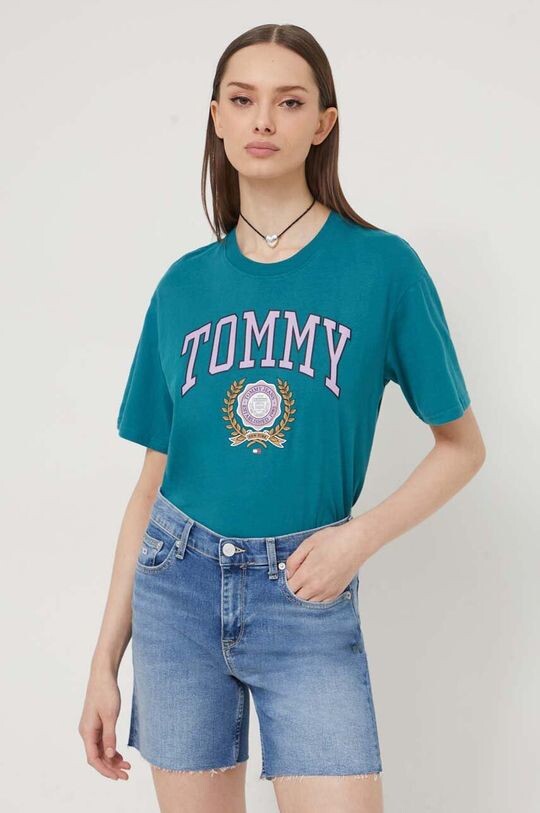 

Хлопковая футболка Tommy Jeans, бирюзовый