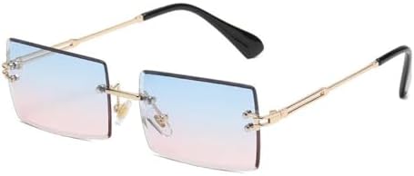 

Винтажные модные солнцезащитные очки для женщин, без оправы, прямоугольной формы, с градиентным покрытием, защитой от УФ-излучения UV400, для летних путешествий MTZJH, Blue Pink