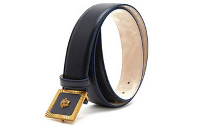 VERSACE Кожаный ремень Медуза мужской тёмно-синий, Dark Blue — фото 2