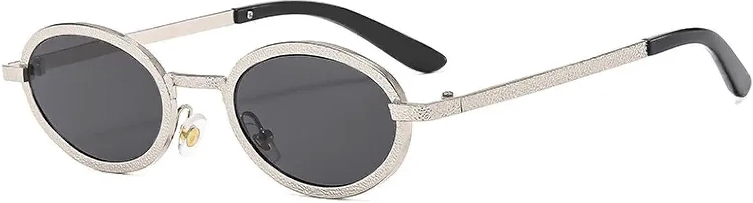 

Винтажные круглые мужские модные маленькие овальные металлические солнцезащитные очки для женщин класса люкс с защитой от УФ-излучения UV400 TVTBBVV, Silver-black