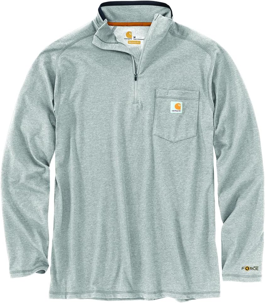 

Carhartt мужская футболка 104255 Force Relaxed Fit с карманом и четвертью молнии, Heather Grey, Серый, Carhartt мужская футболка 104255 Force Relaxed Fit с карманом и четвертью молнии, Heather Grey
