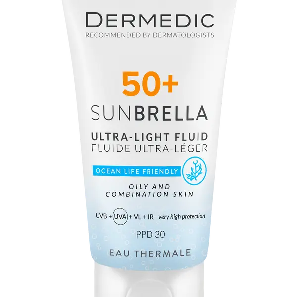 

Ультралегкий защитный крем для лица с spf50 для жирной и комбинированной кожи, 40 мл Dermedic Sunbrella