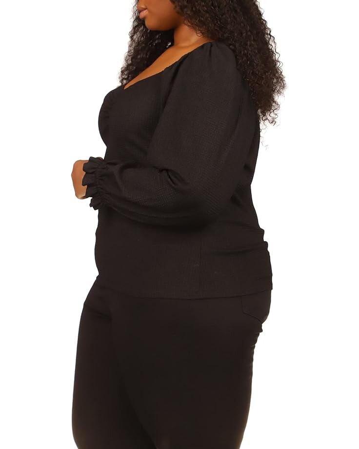 

Топ Michael Kors Plus Size Long Sleeve Puff Sleeve Ruched Top, черный