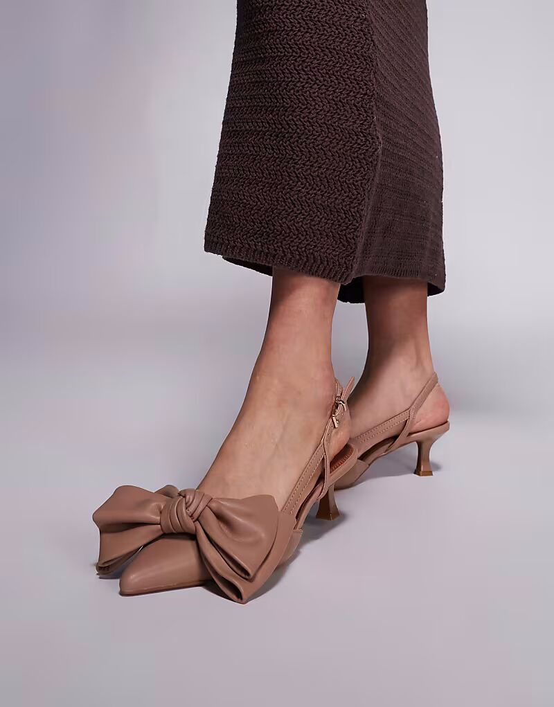 Туфли River Island с открытой пяткой и бантом, темно-бежевого цвета