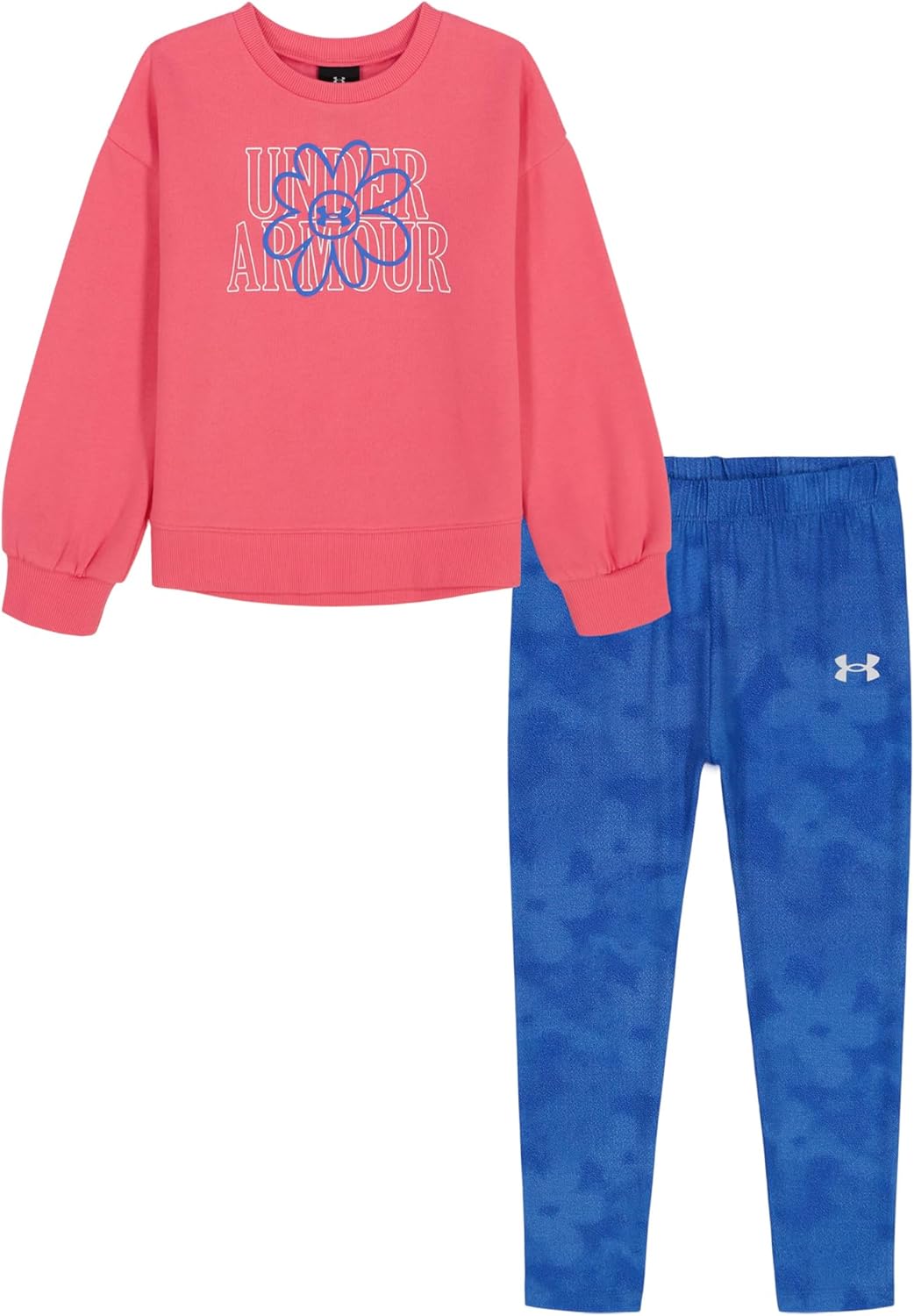 

Комплект из рубашки с коротким рукавом и шорт для девочек Under Armour, прочный, эластичный и легкий, Super Pink Print Crewneck