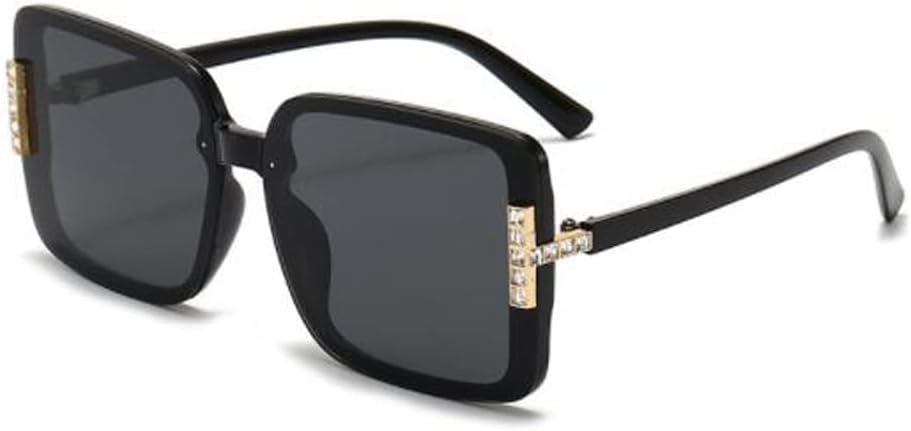 

Прозрачные солнцезащитные очки квадратной формы с бриллиантовой оправой, защитой от УФ-излучения, для мужчин и женщин, большая оправа (черная оправа, серые вкрапления) Weloveushop, Black Frame Gray Flakes