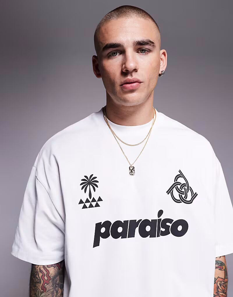 

Футболка свободного кроя ASOS DESIGN белого цвета с принтом спереди