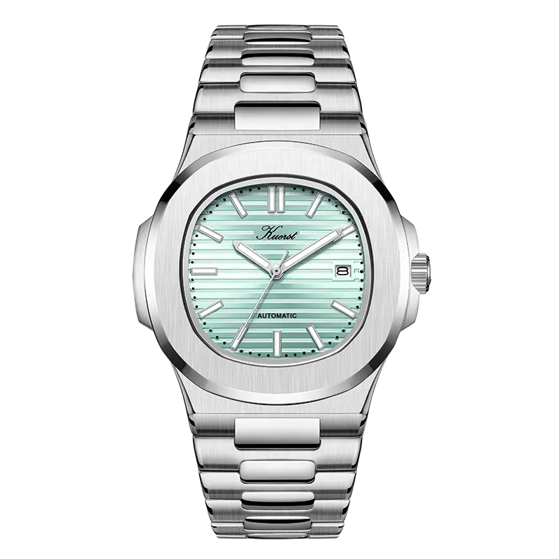 

KUERST Часы Automatic Mechanical Movement Stainless Steel Watchband Watch Men's Watch Green Dial, Lake Blue Surface