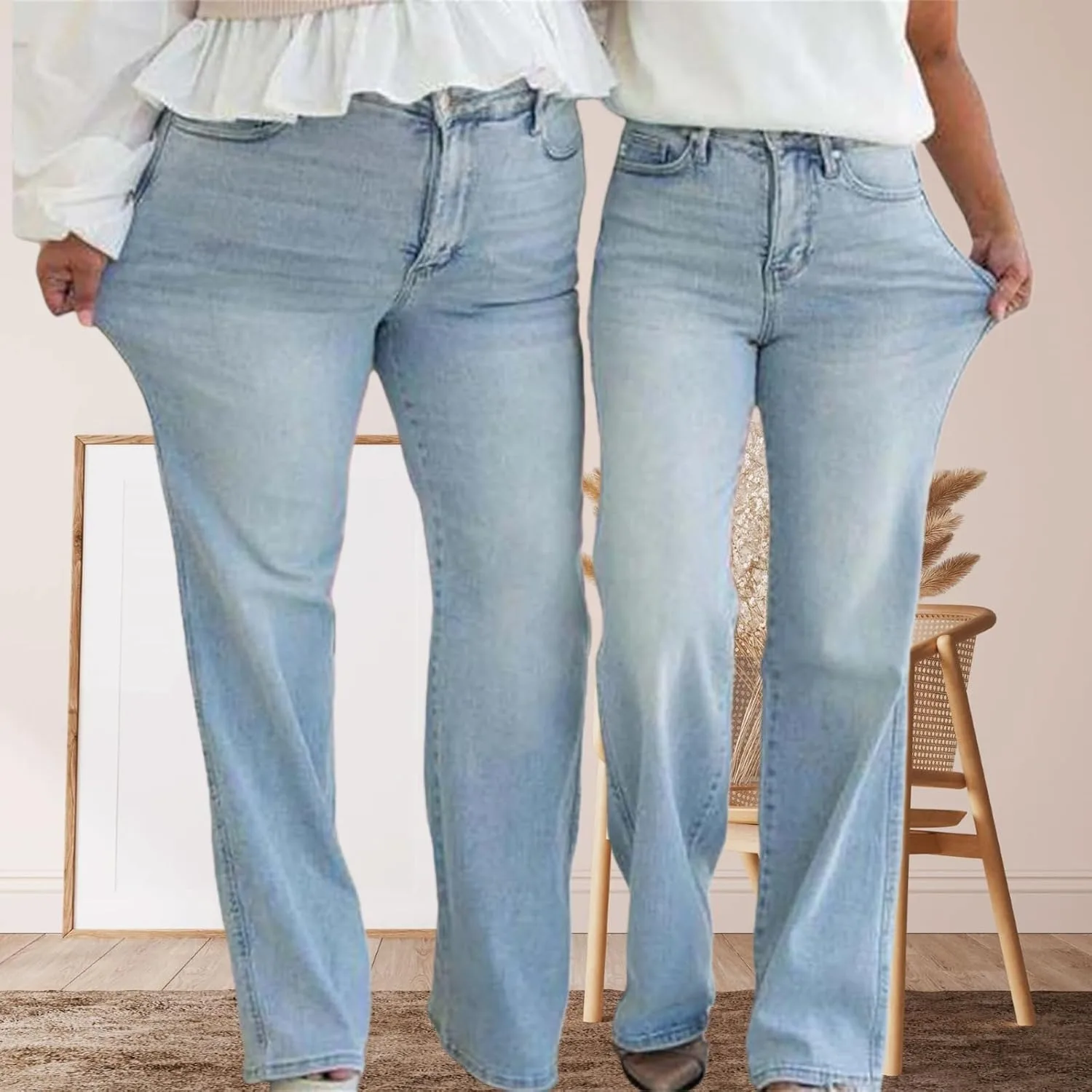 Джинсы для женщин Vintage Wash Plus-Size, Stretchy, Tummy Control, Straight Leg — фото 3