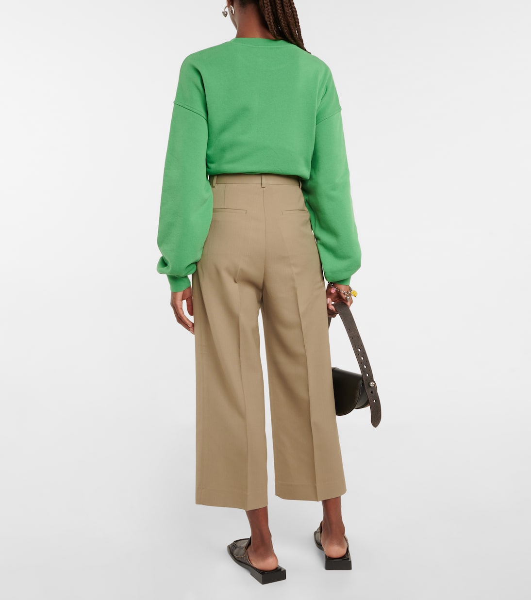 Укороченные брюки с высокой посадкой и складками Acne Studios, Hunter Green — фото 3