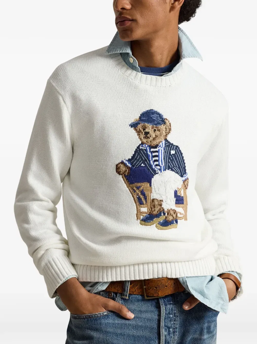 Свитер с интарсией и медведем Polo POLO RALPH LAUREN, белый — фото 2