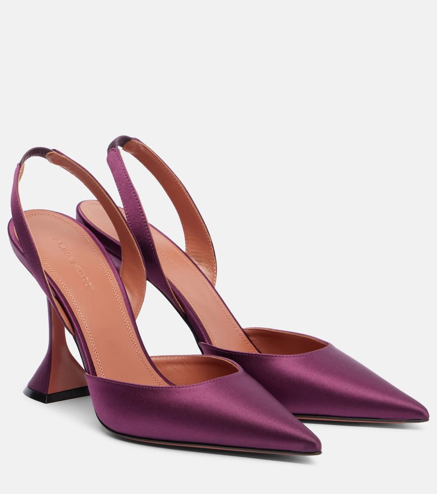 Holli 95 атласные лодочки на ремешке Amina Muaddi, Aubergine