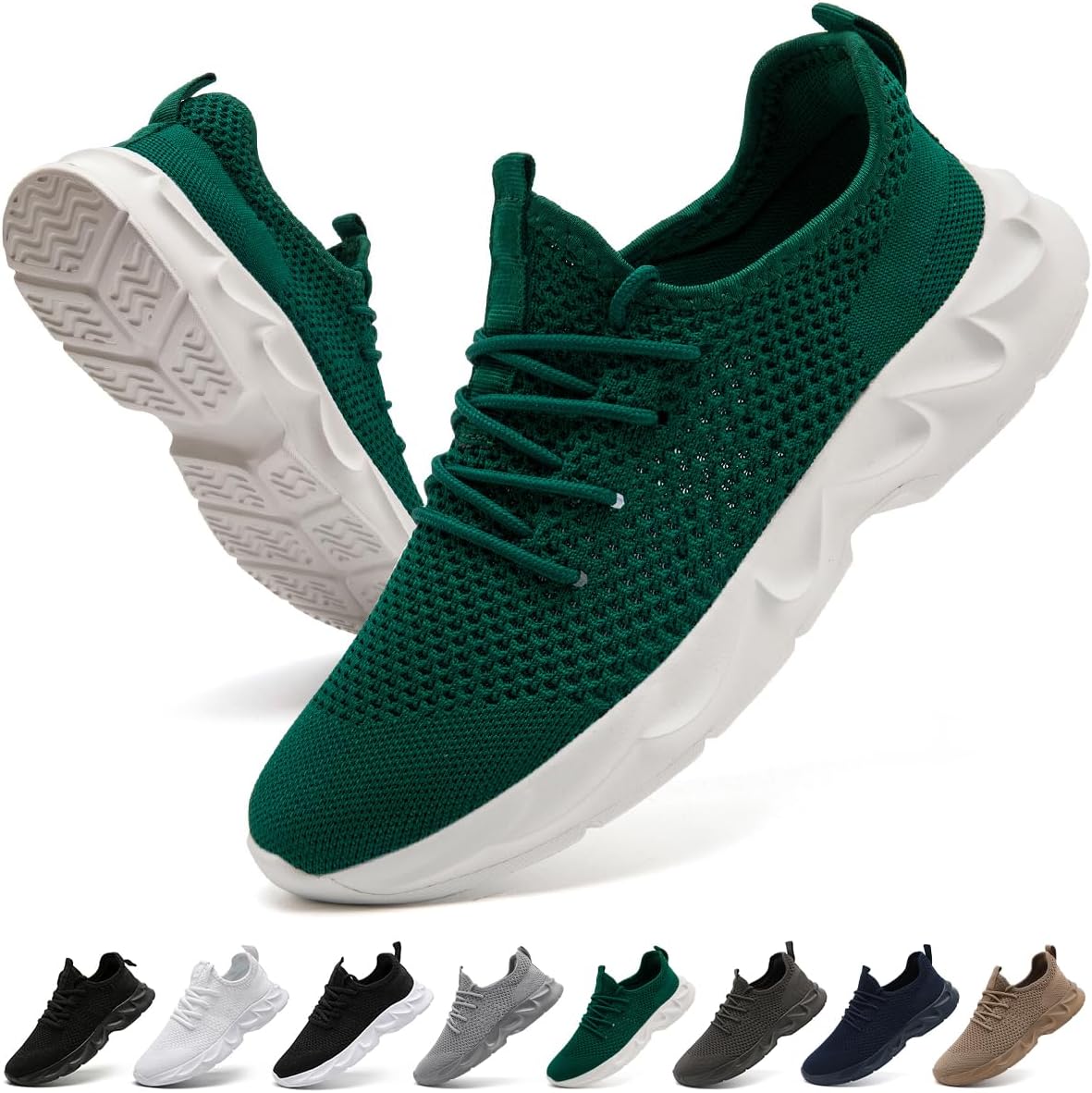 

Мужские легкие теннисные и спортивные кроссовки с дышащей сеткой, противоскользящие, для работы и ходьбы, удобные для спорта Xkowuo, зеленый