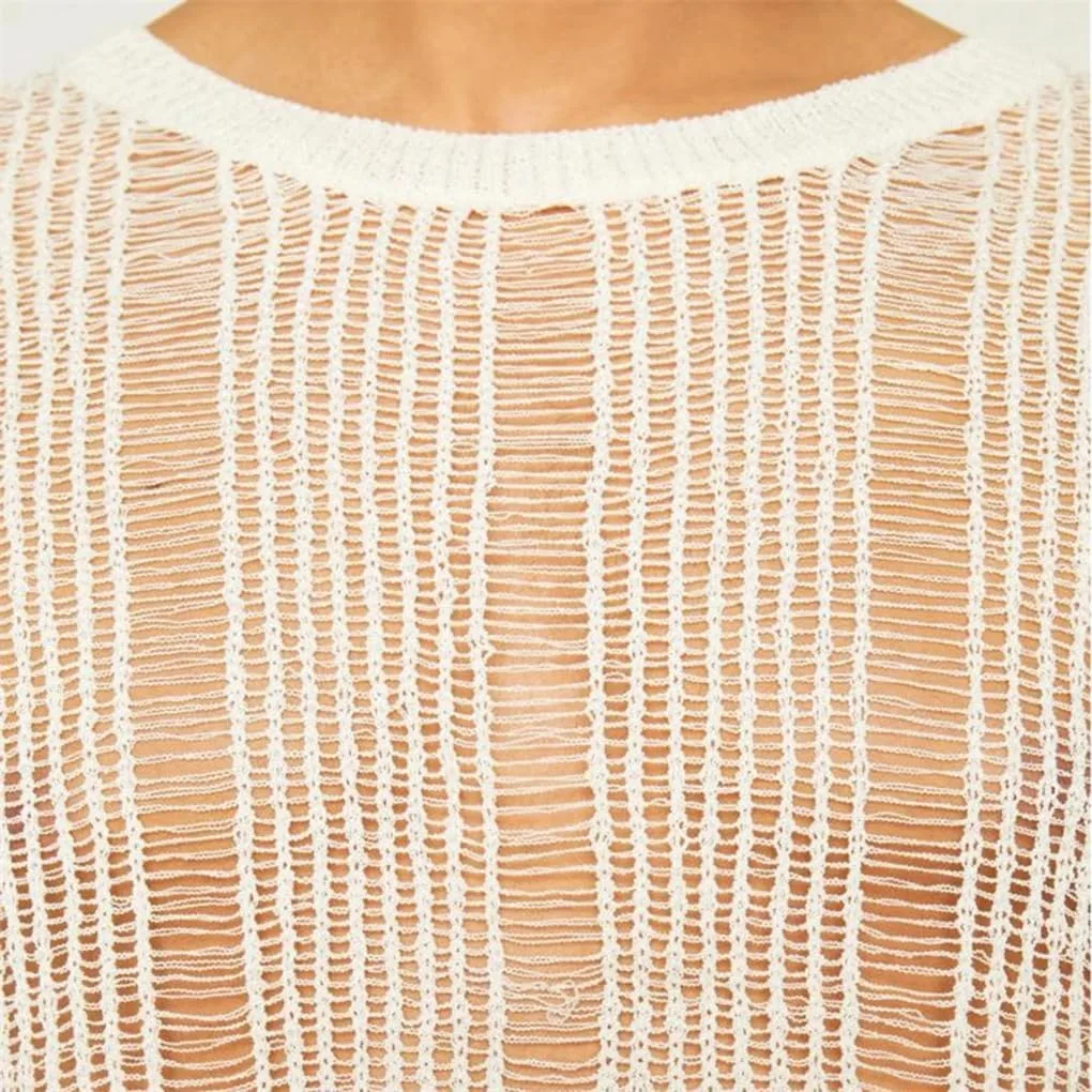 Мужской свитер Hollow See-Through вязаный эластичный свободный — фото 3