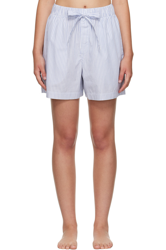 

Tekla Пижамные шорты из белого и синего поплина