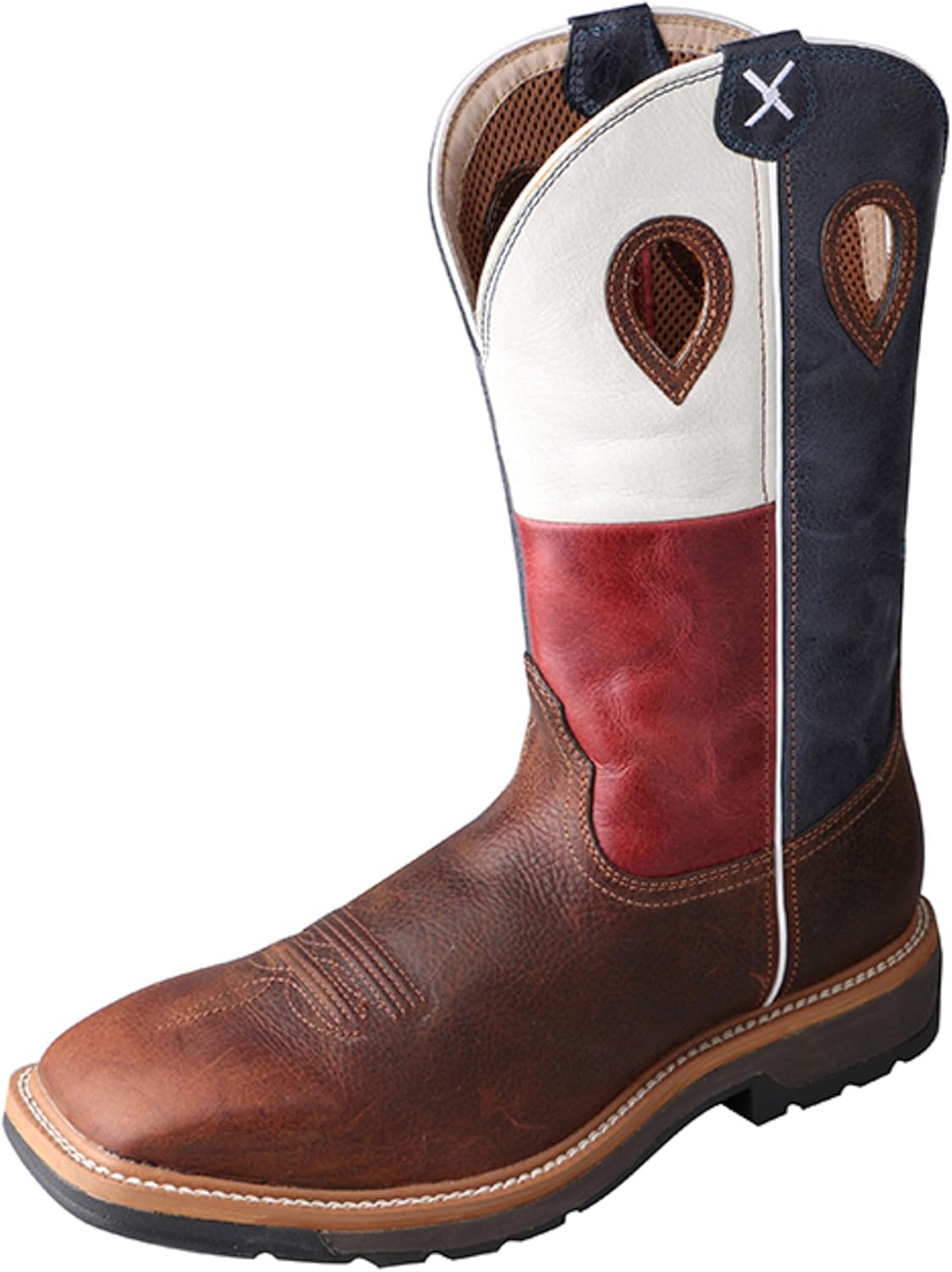 

Мужские западные ботинки TWISTED X с 30 см алюминиевой носочной частью и технологией CellStretch, Brown & Texas Flag