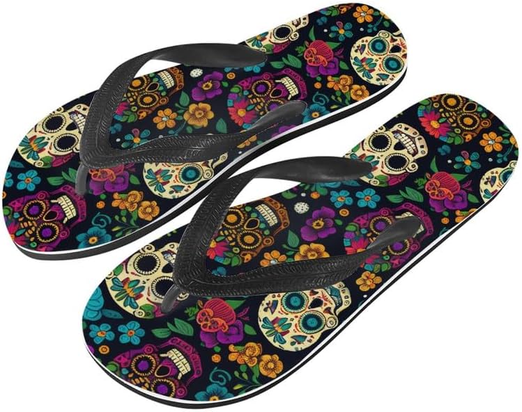 

Женские пляжные шлепанцы Semiouray с морской волной, милые ортопедические шлепанцы с лотосом, легкие плоские сандалии для дома и улицы на лето, Mexican Sugar Skull
