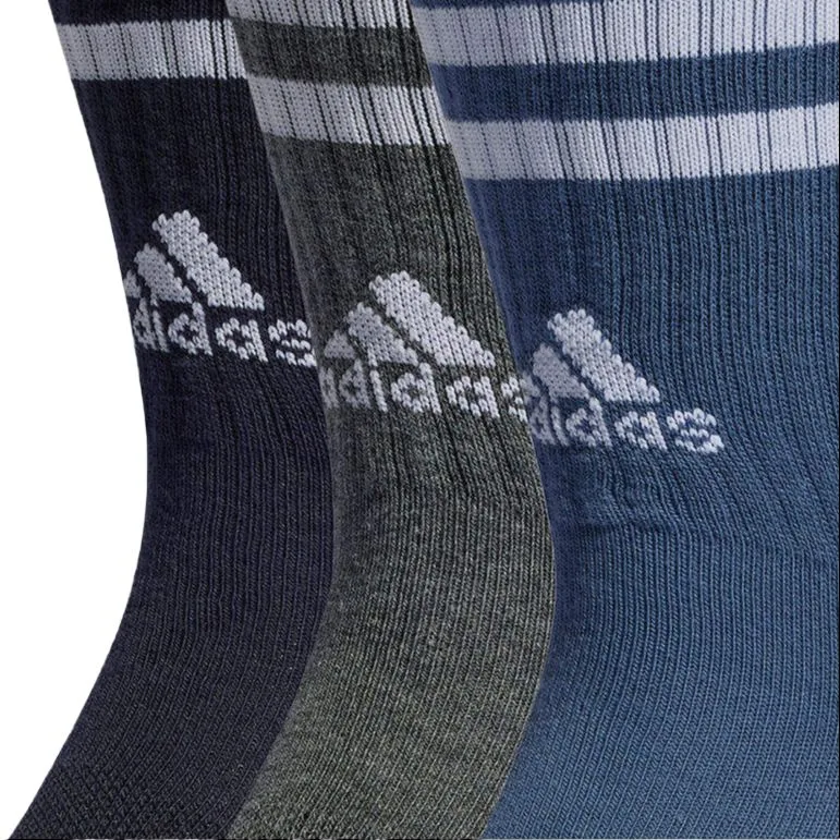 Носки 3 полоски с амортизацией, 3 пары Adidas, 3 Pack (Black+Blue+Gray) — фото 3