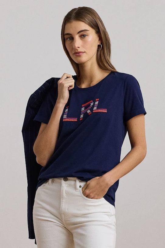 

Хлопковая футболка Lauren Ralph Lauren, темно-синий