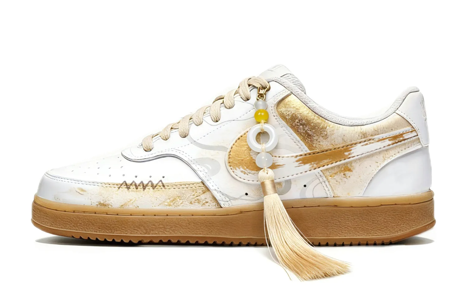 Nike Court Vision 1 Low top Skateboard Shoes Unisex White Gold — фото 3