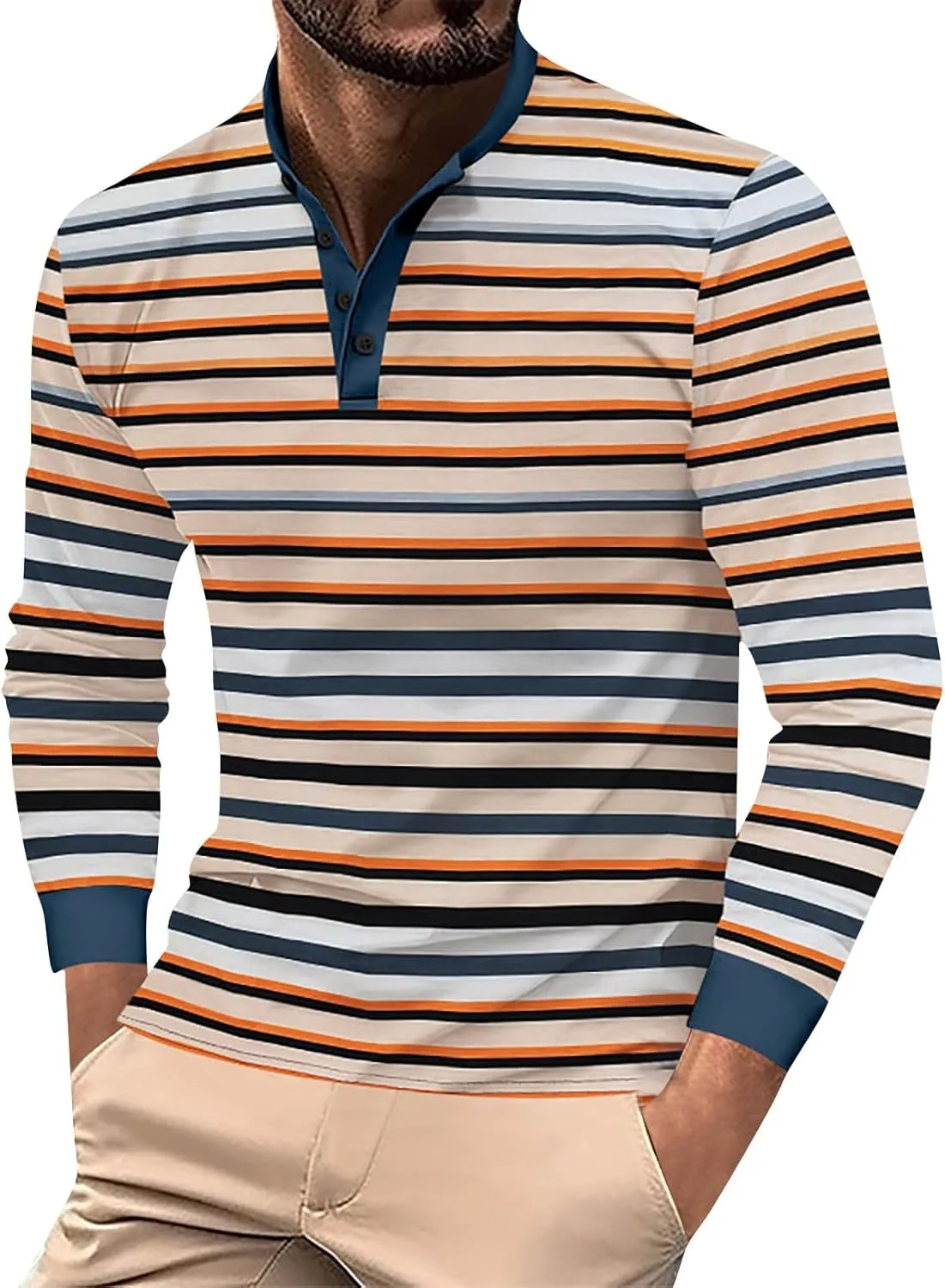 

Мужская футболка Henley с длинным рукавом, полоска, S-3XL RTRDE