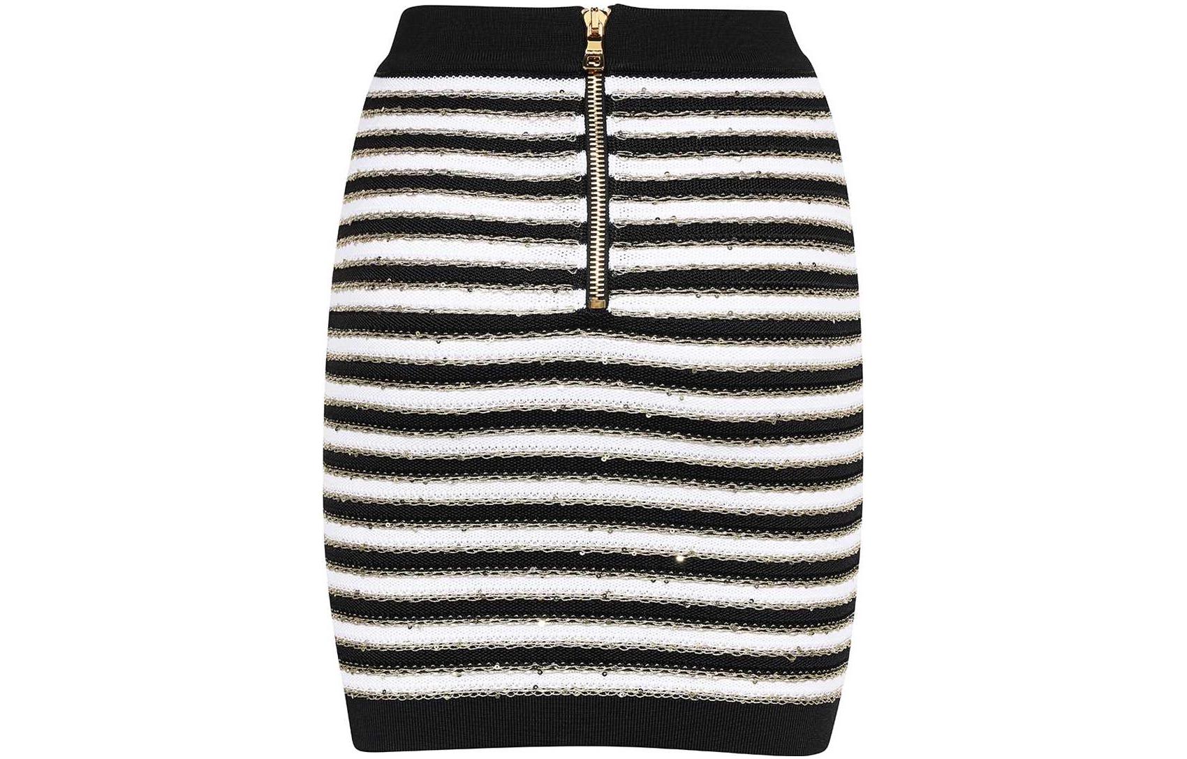 Полосатая юбка с декоративными пуговицами BALMAIN, черная — фото 3