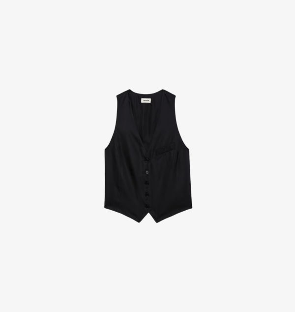 

Атласный топ Emaux с V-образным вырезом и застежкой на пуговицы Zadig&Voltaire, цвет noir