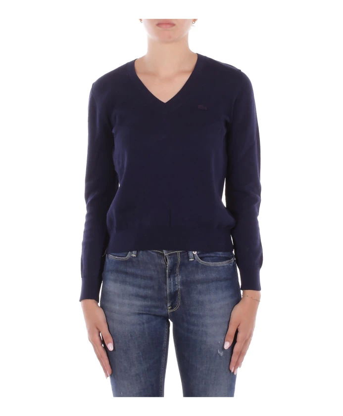 

Бесшовный вязаный свитер с V-образным вырезом Lacoste, синий
