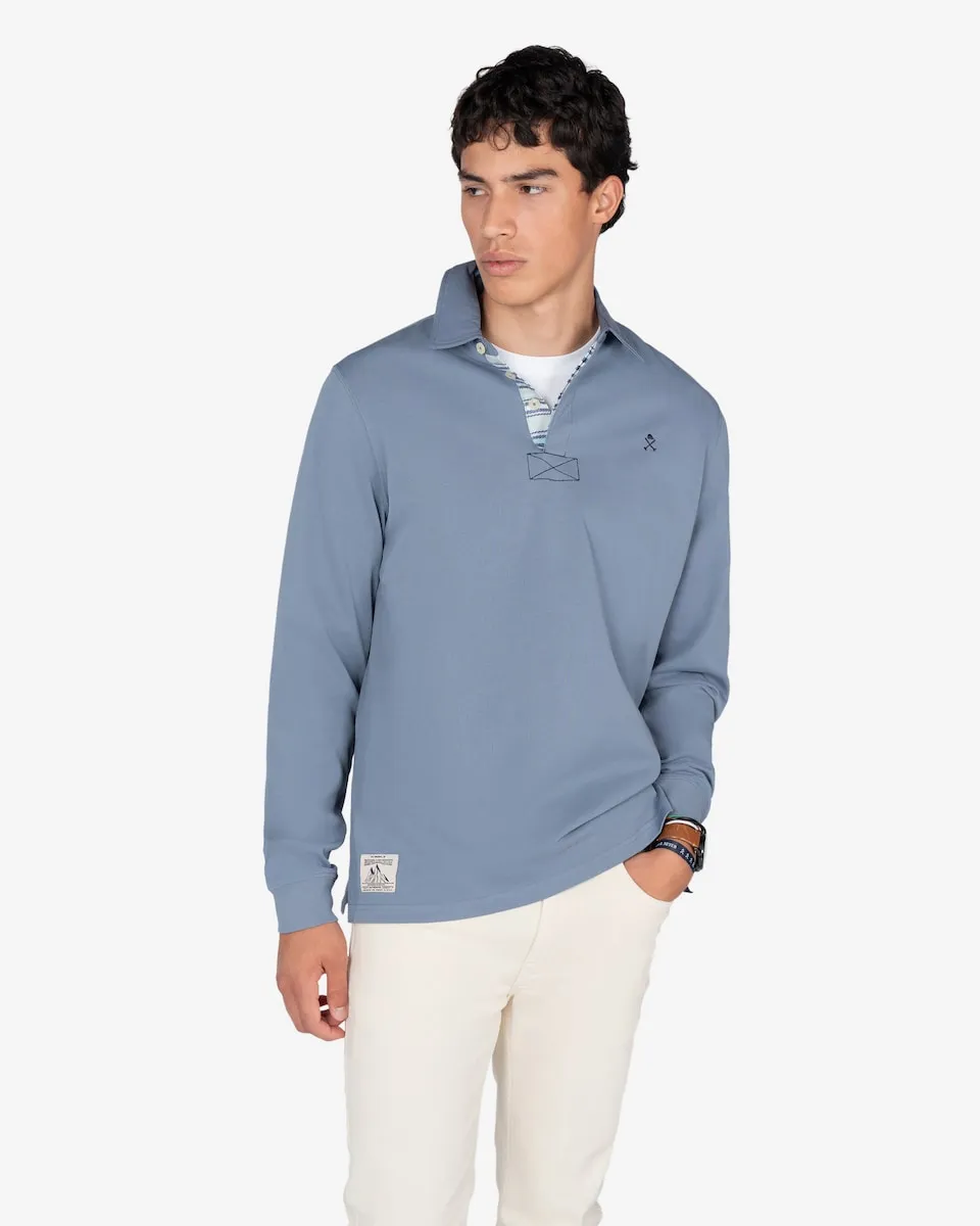 

Мужская рубашка-поло с длинным рукавом, однотонная Harper & Neyer, небесно-голубой