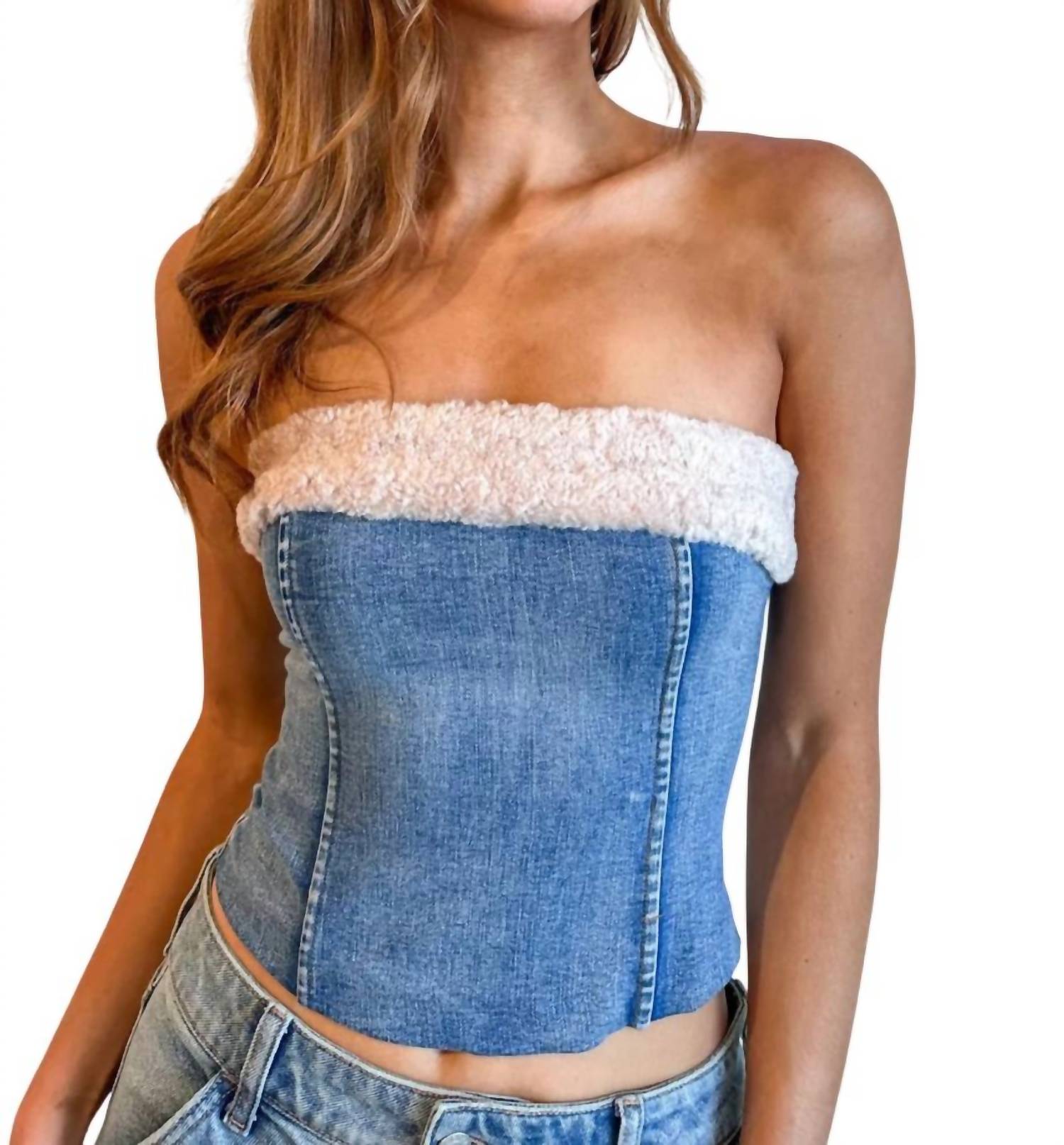 

Джинсовый топ из шерпы OLIVACEOUS, цвет denim
