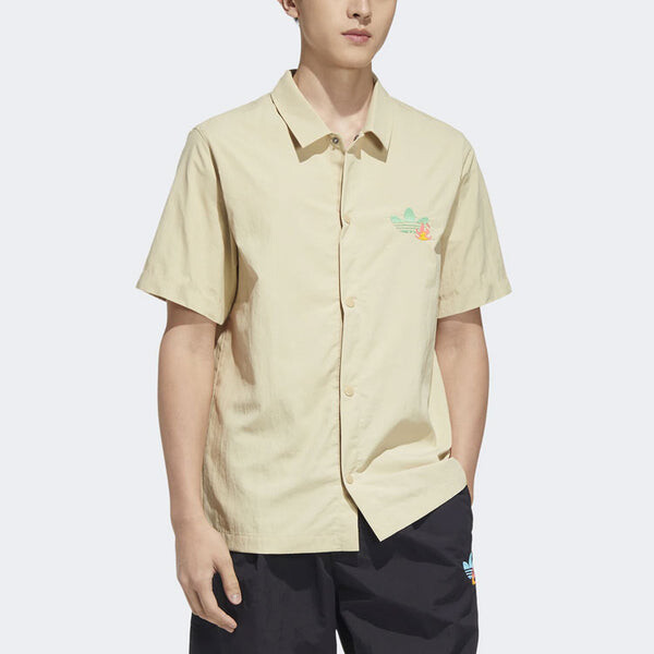 Рубашка adidas originals Solid Color Cartoon Pattern Casual Short Sleeve Shirt Khaki, мультиколор — фото 2
