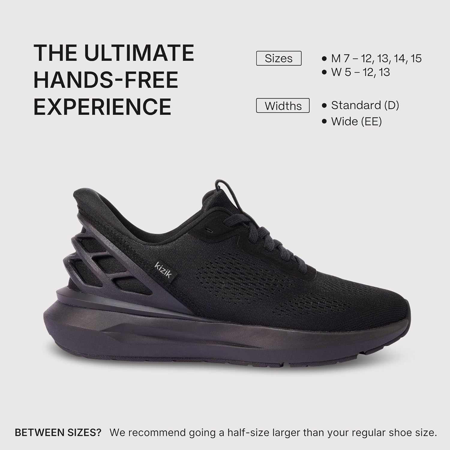 Кроссовки Kizik Slip On: Athens 2 - комфорт для всего дня, удобство без рук, дышащий верх из сетки, мужские прогулочные туфли с поддержкой свода стопы - мужская широкая полнота, Blackout — фото 4